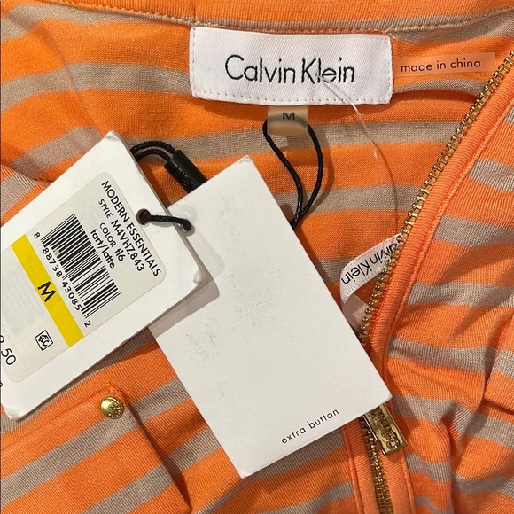 NWT Calvin Klein Orange/Tan Cuffed Sleeve Blouse with 3/4 zipper front - Picture 5 of 6